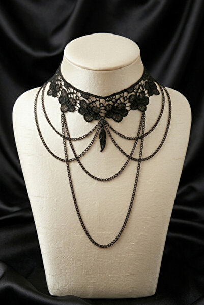 shop Multi-Layered Chain Waterfall Black Lace Choker - Gothic Palace Style Da...