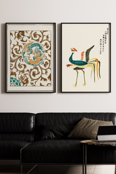 Artiera Σετ ζωγραφικής με ξύλινο πλαίσιο 2 τεμαχίων με vintage σχέδια Japandi...