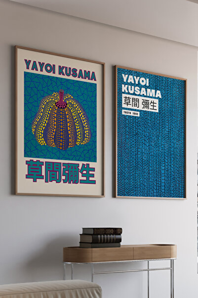 Artiera Σετ ζωγραφικής 2 τεμαχίων Kusama Blue Insect Japandi Art με ξύλινο πλ...
