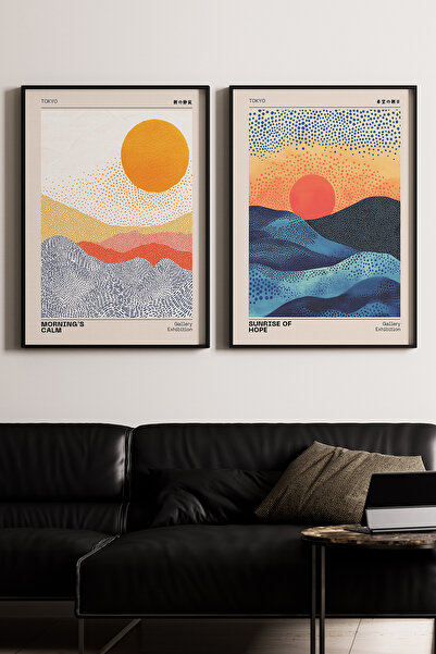 Artiera Σετ ζωγραφικής με ξύλινο πλαίσιο 2 τεμαχίων Sunset Mountains Waves Ja...