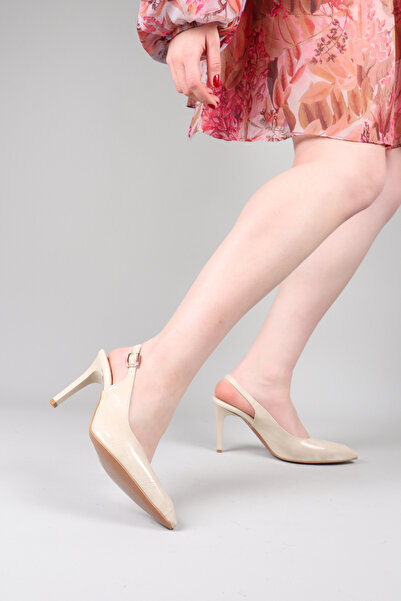 Birikon ANDO Crocodil Detaliat pantofi cu toc BEJ