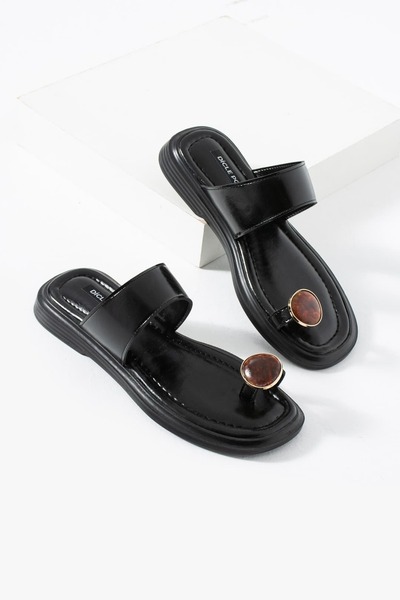 diclepolat Women's Black Flip Flops Slipper Stone Detailed Comfortable Sole D...