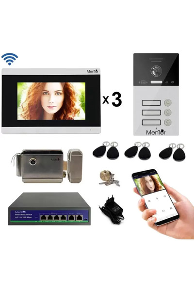 MMD Kit Interfon Video 3 familii wireless WiFi IP65 1.3MP 7 inch Color 4in1 P...