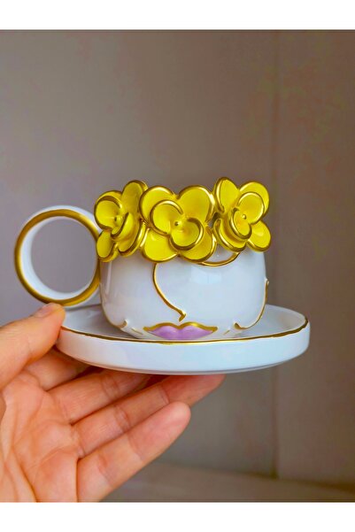 KOTYORA فنجان قهوة تركي مصنوع يدويًا من السيراميك هدية للفتيات على شكل زهرة