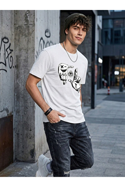 KVİNS Design grafic Black Hand and Eye cu imprimeu pentru bărbați, croială le...