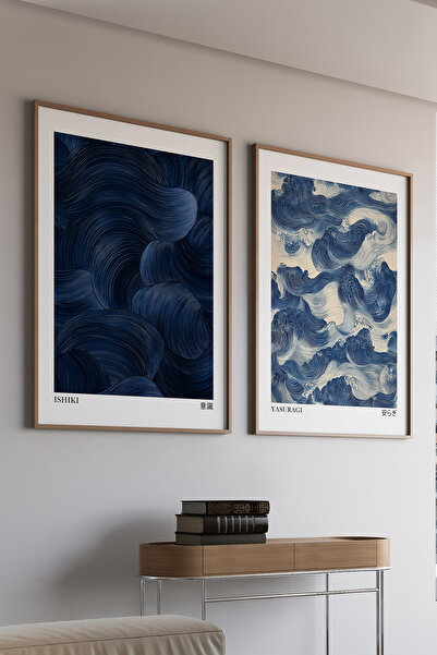 Artiera Σετ ζωγραφικής 2 τεμαχίων Blue Navy Blue Waves Flow Spiritual Japandi...