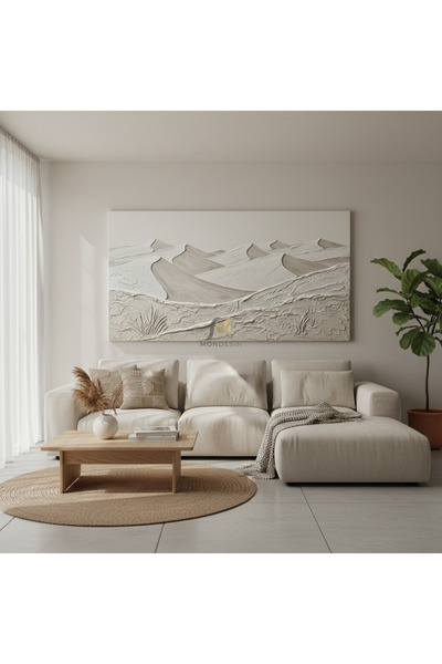 Mondesin Kanvas Tablo Salon Kumsal Alçı Doku Efektli Bohem Kanvas Tablo