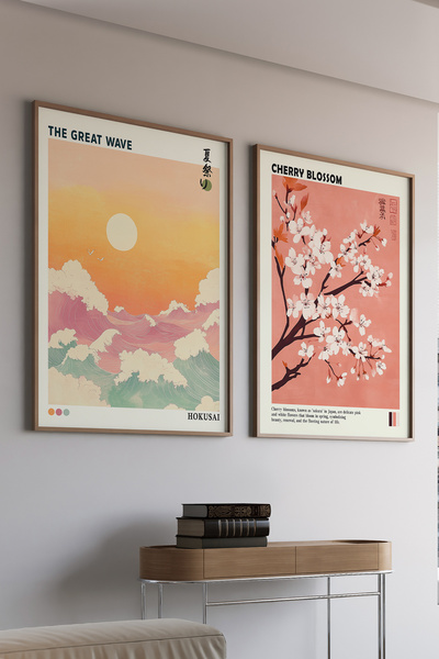 Artiera Σετ ζωγραφικής με ξύλινο πλαίσιο 2 τεμαχίων Sunset και Sakura Japandi...