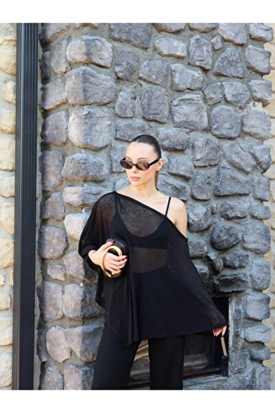 D'RECCY Women's Madonna Collar Sheer Tulle Oversized Blazer