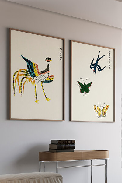 Artiera Σετ ζωγραφικής 2 τεμαχίων με πολύχρωμα πουλιά και πεταλούδες, τέχνη J...