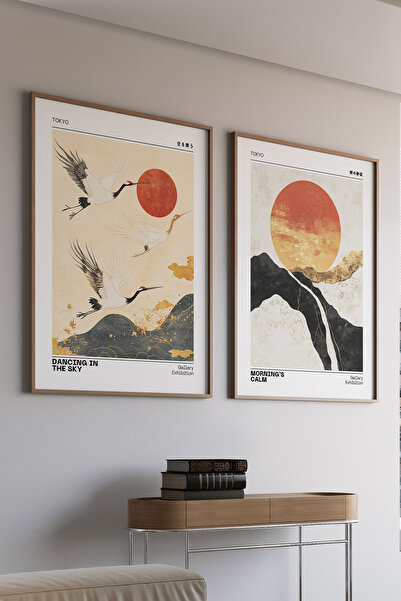 Artiera Σετ ζωγραφικής με ξύλινο πλαίσιο 2 τεμαχίων Red Sun Minimal Landscape...