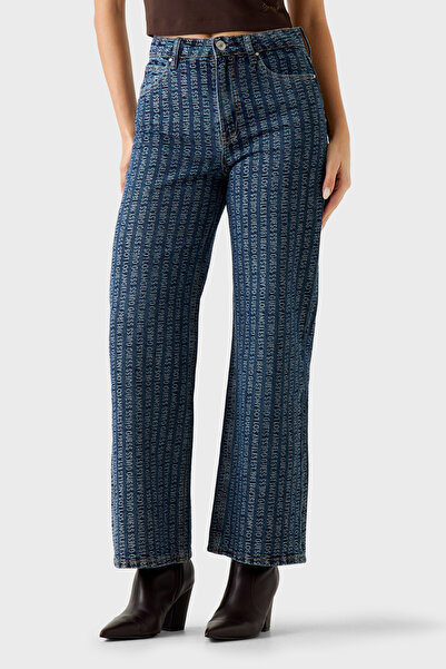 Guess Indigo All Logo Relaxed Fit High Waist Wide Leg Jean W6Ra1Ad6851 Denim ...