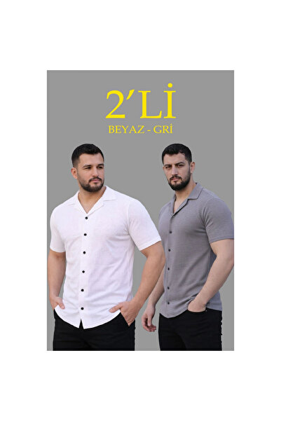 Narnuga Men's Waffle Woven Open Collar Buttoned Regular Fit 2-Piece Shirt Set...