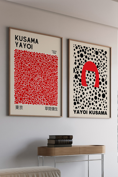 Artiera Σετ ζωγραφικής 2 τεμαχίων Kusama Red Minimal Fashion Japandi Art με ξ...