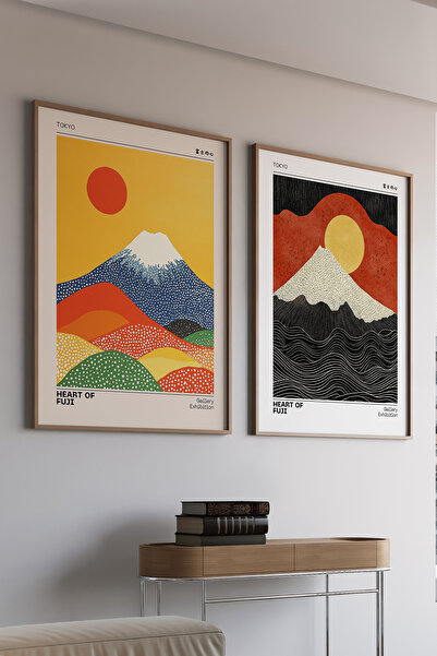 Artiera Σετ ζωγραφικής 2 τεμαχίων με ξύλινο πλαίσιο από το Mount Fuji Born Su...