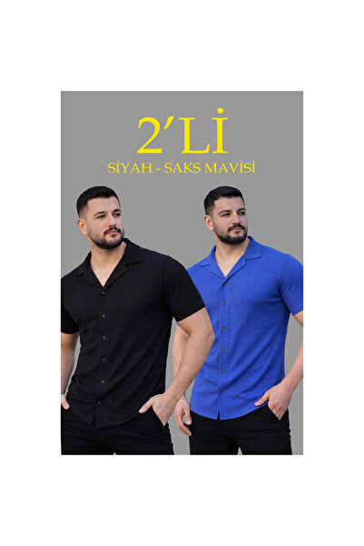 Narnuga Men's Waffle Woven Open Collar Buttoned Regular Fit 2-Piece Shirt Set...