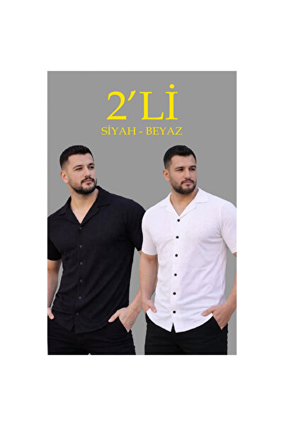 Narnuga Men's Waffle Woven Open Collar Buttoned Regular Fit 2-Piece Shirt Set...