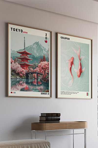 Artiera Σετ ζωγραφικής με ξύλινο πλαίσιο 2 τεμαχίων με ιαπωνικό κάστρο και ψά...