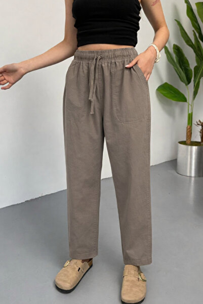 COMBİNE MİCHAİL Ženske široke pantalone od nerca Lan sa elastičnim strukom