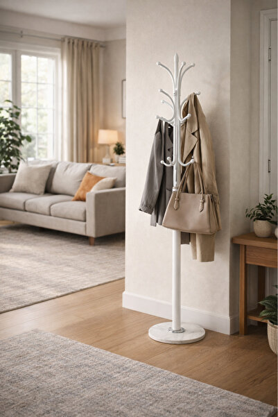 MARIA HOMES Premium White Floor Coat Hanger Stand - Sturdy Metal Hall Tree Or...