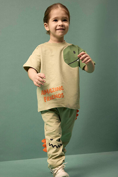 DeFacto 2-Piece Set Dinosaur Printed Sweatshirt Bottom Baby Boy G8066A526SM