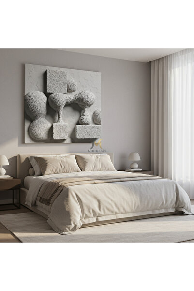 Mondesin Kanvas Tablo Salon Kutular Kare Alçı Doku Efektli Bohem Kanvas Tablo