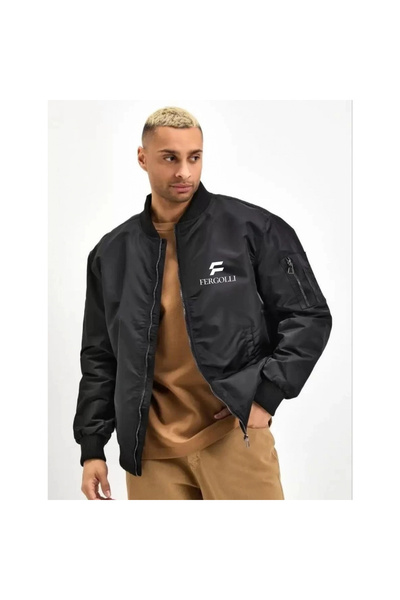 Narnuga Black Bomber Jacket – Fergolli Logo Printed -