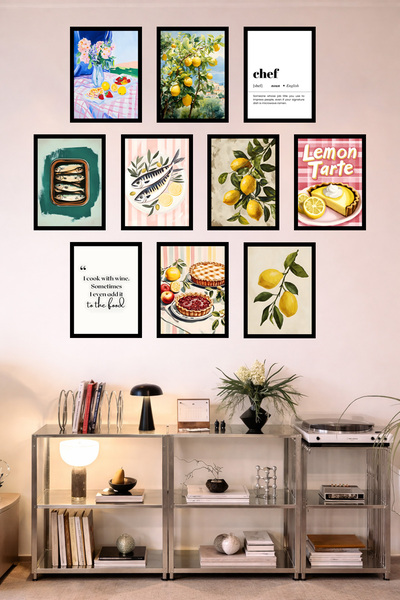 UNT 10'lu Çerçeve Görünümlü Mutfak | Modern | Retro Duvar Posteri Tablo Seti–...