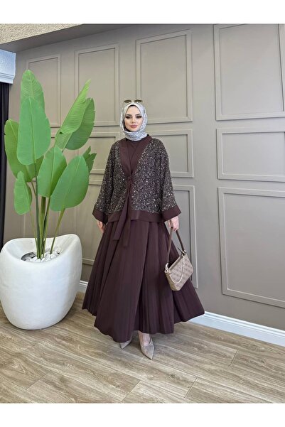 ALLİNOFFİCİAL Noir Shine Etekli Takım Kahverengi