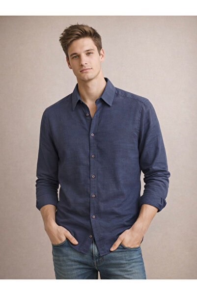 Manche Muška košulja 12-1365 sa muslin kragnom, tamnoplava