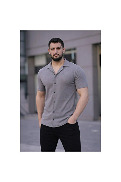 Narnuga Men's Waffle Fabric Short Sleeve Button down Open Collar Regular Fit ...