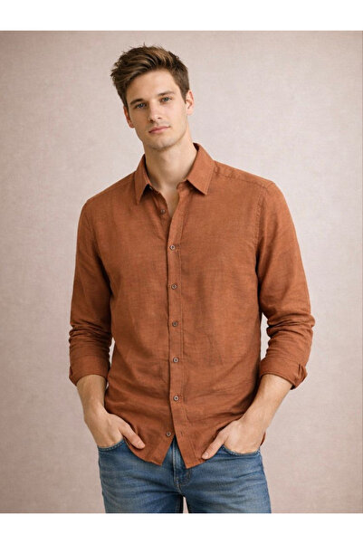 Manche Muška košulja sa muslin kragnom i stopalima, smeđa, model 12-1365