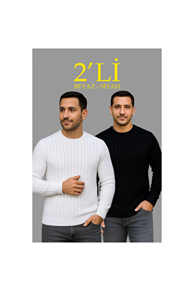 Narnuga Corded Fabric Knitwear Sweater Set of 2 – Black and White, Thick Wove...