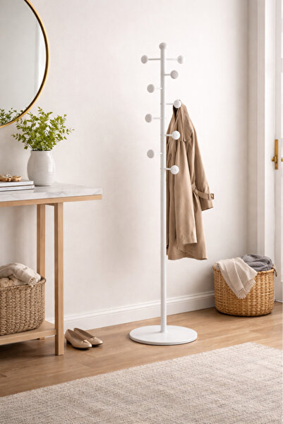 MARIA HOMES Modern White Metal Coat Rack Stand Hall Tree Organizer with Hooks...