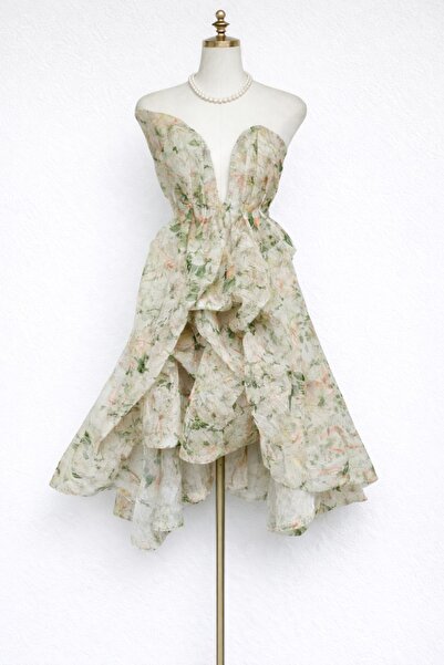 Feya Studio Rochie corset cu trena din bumbac cu in