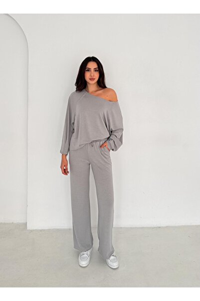 OXEDCO Women's Boat Neck Comfortable Top and Bottom Stylish Two-Piece Set