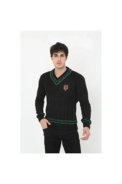 Narnuga V-Neck Knitted Sweater - Black -
