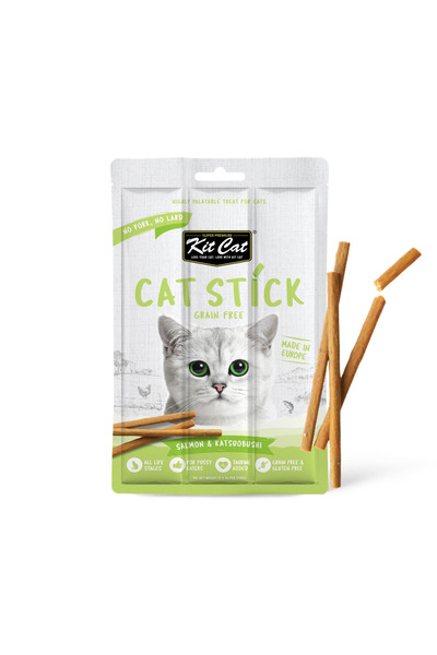 Kit Cat مكافآت "كات ستيك" بالسلمون والكاتسوبوشي أصابع طرية خالية من الحبوب