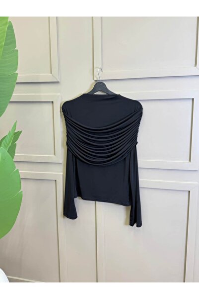 ALLİNOFFİCİAL Drapeli Kayık Yaka Sandy Bluz