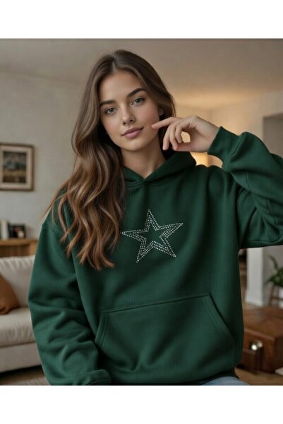 KVİNS Γυναικείο φούτερ με κουκούλα oversized με λεπτομέρεια Star Stone - με κ...