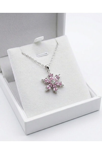 Gleemy accesories Pembe Kristal Zirkon Detaylı Lotus Çiçeği Kolye