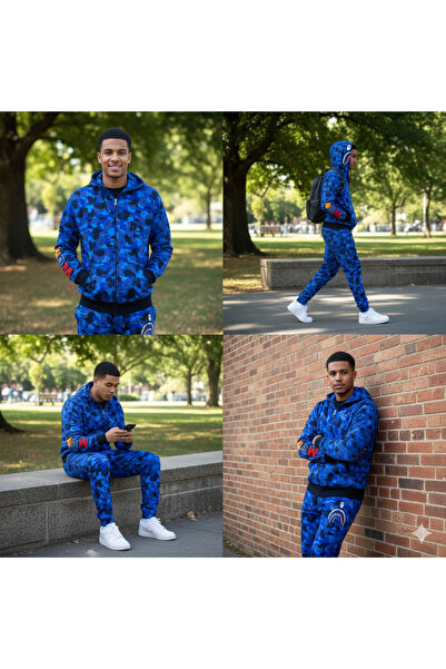 Erzani Kids Unisex Bape Pugb Embroidered Hooded Full Zipper Cardigan Camoufla...