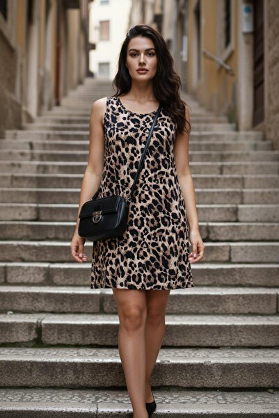 Mossta Φόρεμα με λαιμόκοψη και τιράντες Λεοπάρ μοτίβο Μονό ζέρσεϊ - Λεοπάρ