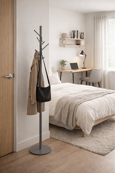 MARIA HOMES Modern Grey Metal Coat Rack Stand with Heavy Base for Hallway Ent...