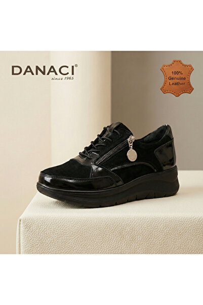 DANACI Kadın Hakiki Deri Comfort Siyah Sneaker Günlük Konforlu Ayakkabı