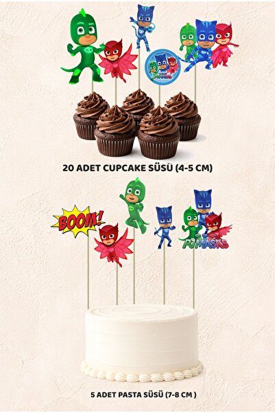 Sinek Kupası Tasarım Pijamaskeliler Konsept 5 Adet Pasta 20 Adet Cupcake Mini...