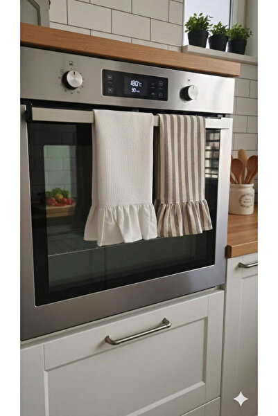 ELC TEKSTİL Dekoratif ikili buldan keteni fırfırlı fırın örtüsü 35*55