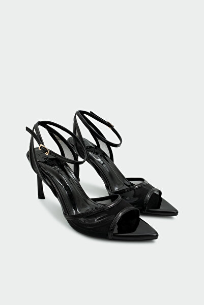 LAMİNTA Treasa transparent Detaliat din piele neagră lacuită pentru femei pan...