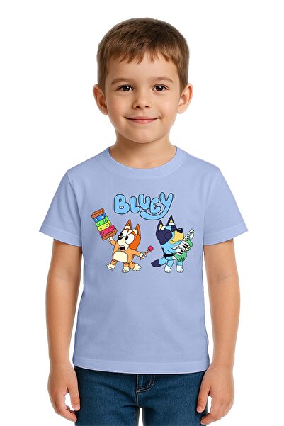 SEDİRLİ Unisex Bluey baskılı Çocuk Tişört pamuklu penye kumaş