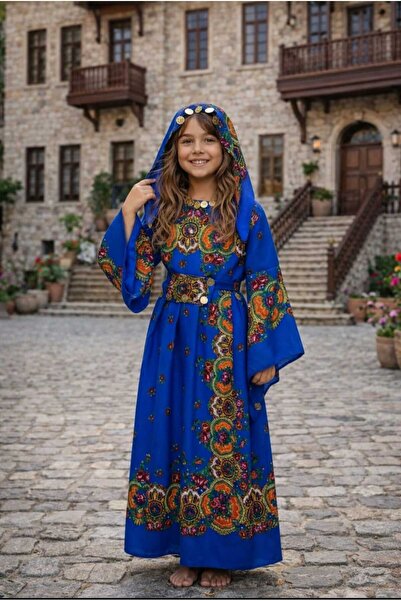 6zar YÖRESEL HAMAVİ ÇOCUK ELBİSE (ŞAL VE KUŞAK BİRLİKTE) mezuniyet 23 nisan ç...